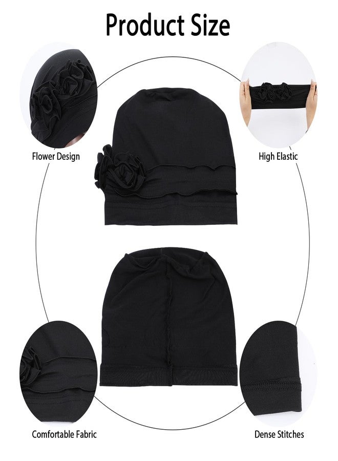 XEPST 4 Pieces Chemo Headwear for Women, Turbans Cap Beanie Hat Head Wraps Hair Coverings for Women, Women's Sleep Caps Chemo Cancer Hat with Flower Design - Image 3